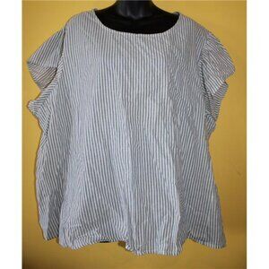 B Collection by Bobeau 3x Blue White Striped Flutter Short Slv Boxy Top